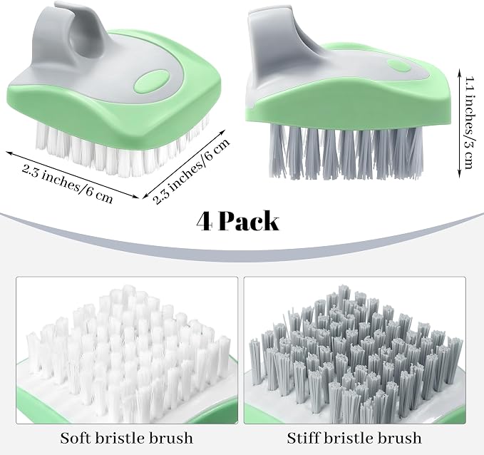 Aodaer 4 Pack Vegetable Brush Potato Scrubber Brush Silicone Hard and Soft Side Fruit Cleaning Tools for Delicate or Tough-Skinned Vegetables, Light Green