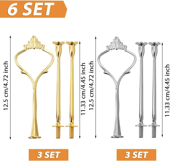 6 Sets 3 Tier Cake Stand Hardware Tiered Tray Plate Hardware Kit Heavy Metal Cake Fruit Food Plate Stand Fitting Stacking Kit for Serving Dessert Cupcake Dish Food(Simple,Silver, Gold)