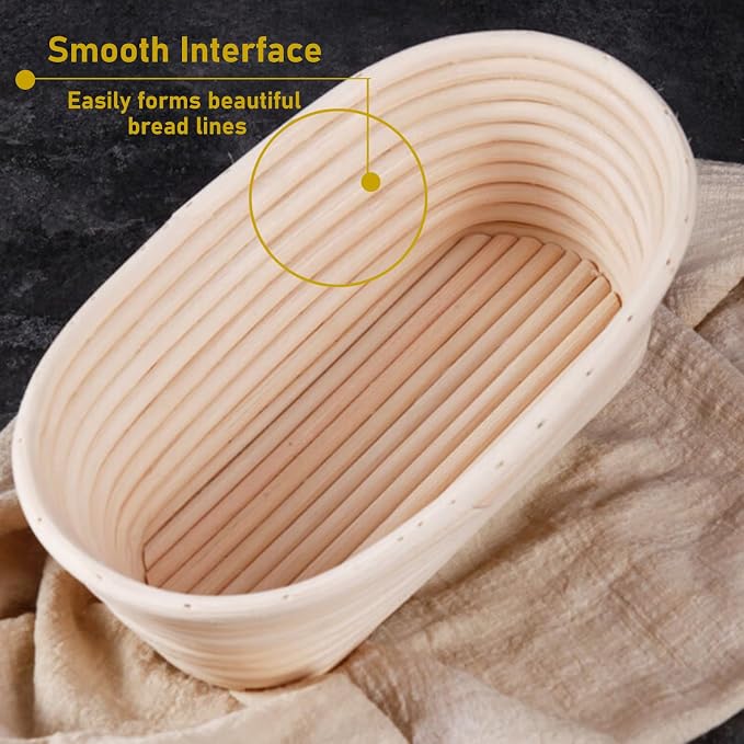 Bread Proofing Basket Set of 2, 10 inch Oval Sourdough Proofing Bowls with Liners, Handmade Rattan Baskets for Bread Making Baking Fermentation