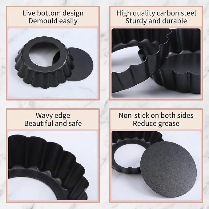 24 Pcs Mini Tart Pans, 3 Inch Tart Pan with Removable Bottom Nonstick Quiche Pie Pans Fluted Side for Muffins, Mousse Cakes, Desserts