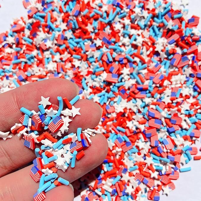 EHOPE 100G Fake Sprinkles Polymer Sprinkles Faux Sprinkles Resin Sprinkles Clay Sprinkles For Resin Fake Candy Sprinkles for Nail Art DIY Crafts Cake Phone Case (100G USA Flag Slice)