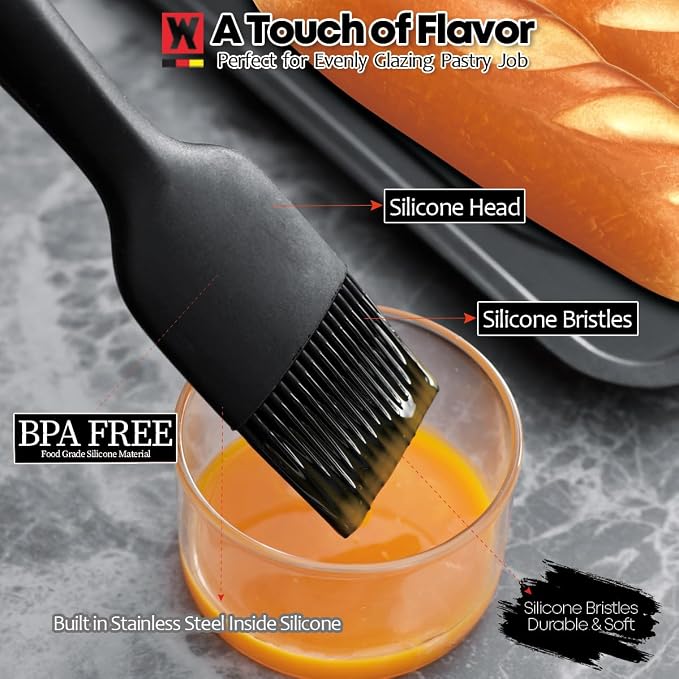 WAGENSTEIGER Silicone Cooking Brush with Wooden Handle: Pastry Brush, For Glazing Pastries and Basting Meats, Heat Resistant Cookware, Gentle Head & Bristle Design, BPA Free, Non-slip Grip