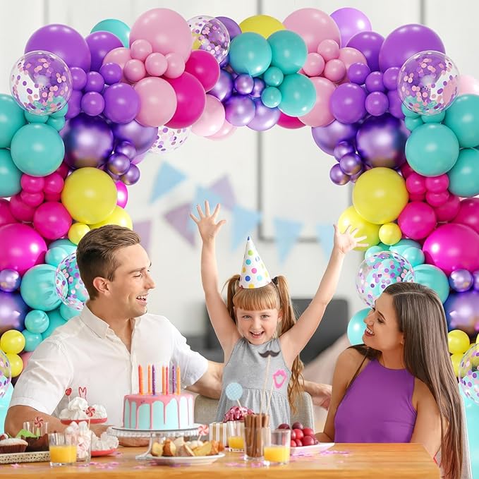 Purple Blue Pink Balloon Garland Arch Kit, 143Pcs Yellow Confetti Balloons for Princess Birthday Baby Shower Valentines Decorations