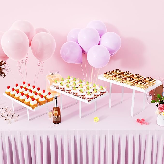 Bakzon 3 Pieces Cupcake Stand Holder, White Acrylic Dessert Table Display Set with Iron Support Legs for Birthday Candy Bar Décor Weddings, Parties Events