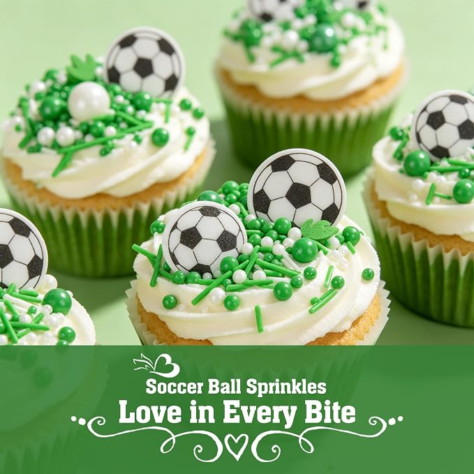 Twisweet Soccer Ball Sprinkles for Cake Decorating, Edible Sugar Pearls & Football Wafer Paper Confetti, Baking Sprinkles for Cupcake Cookie Ice Cream Cake Toppers, Match Viewing Events Celebration Birthday Party Decorations (130g/4.58oz)
