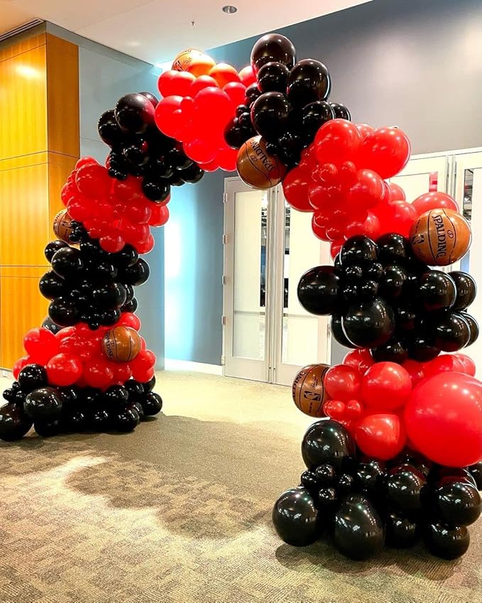 Bezente Red Black Balloons Garland Kit,100Pcs Black Red Balloons and Red Black Confetti Balloons Arch for Wedding Birthday Graduation BBQ Casino Party Prom Party Arch Decoration