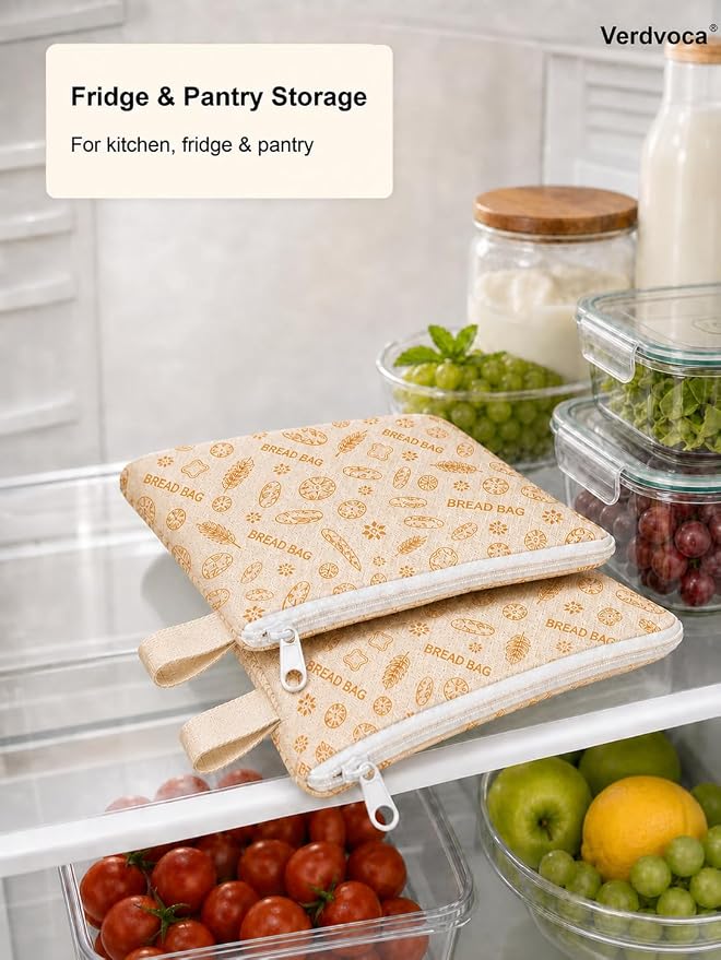 Beeswax Bread Bags for Sourdough, 2 Pack XL Reusable Organic Cotton Bread Storage Bags with Zipper, Natural Bees Wax Bread Bag for Homemade Bread, Freezer Friendly Food Storage, Keep Fresh