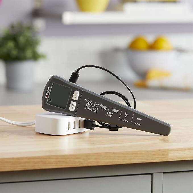 Taylor USB Rechargeable Digital Instant Read Food Thermometer, Gray