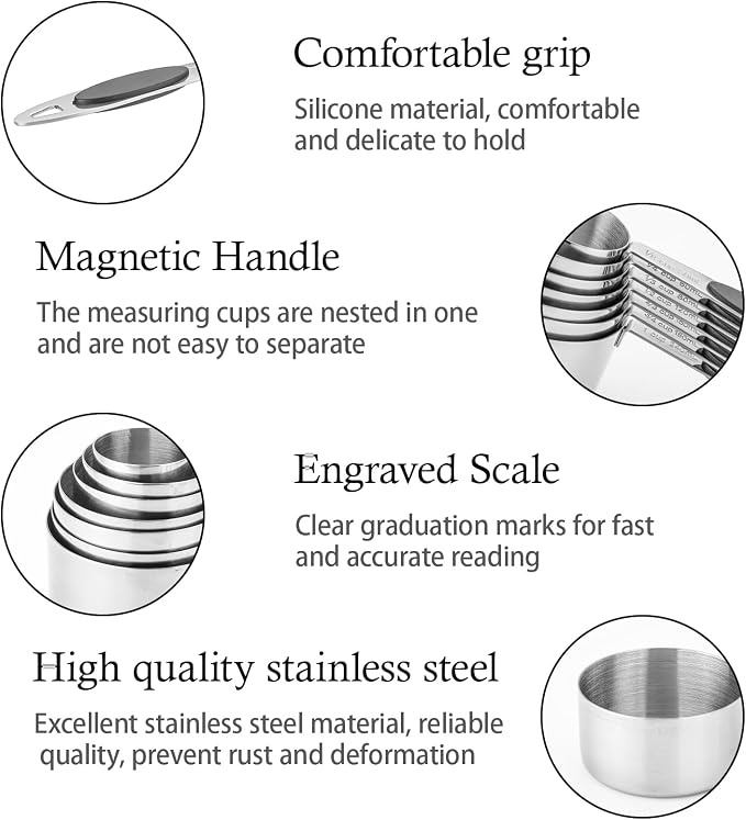 Magnetic Measuring Cups and Spoons Set, 15 Piece Stainless Steel Measuring Cups and Spoons for Measure Dry and Liquid Ingredients (Black)