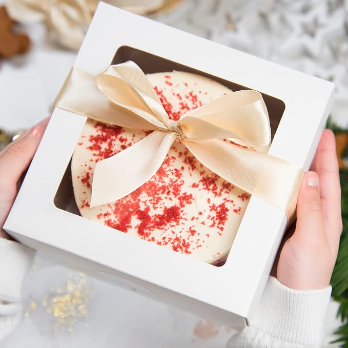 Moretoes 40pcs Cake Boxes, 10x10x5 Inch White Bakery Boxes with Window for Valentine's Day, Mother's Day, Pastries, Cookies, Pie, Cupcakes