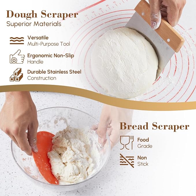 17 Pieces Banneton Bread Proofing Basket Set - 9 inch Round and 10 inch Oval Sourdough Bread Proofing Baskets - A Complete Bread Making Kit, Danish Whisk, Bowl Scraper, Dough Scraper, & Bread Lame