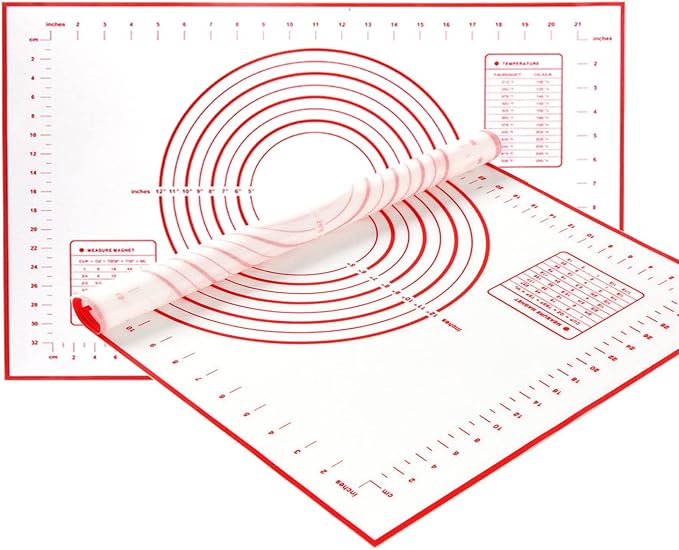 Silicone Baking Mat Large (15.7'x23.6') with Measurement Indicators, Non-Slip, Pastry Mat Sheet for Dough Pie Crust Rolling Mats for Making Cookies, Macarons, Bread, Baking Supplies - Pack of 2