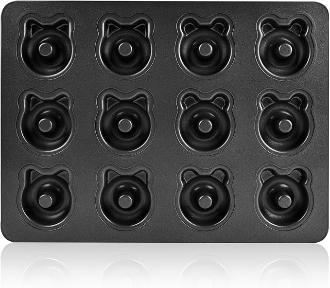 Donut Pans, 2" Non-Stick Cat & Bear-Shaped Donut Mold Cake Pan, 12 Cup Carbon Steel Doughnut Pan for Home Baking