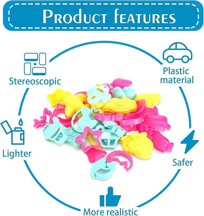 40 Pieces Mini Dough Tools Set for Kids Ages 3-8 Plastic 1 Inch Cookie Cutters Various Colorful Sand Molds and Fruit Shapes Accessories for Kindergarten Classroom, Party Favors Set Children's Gifts
