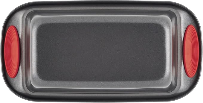 Rachael Ray 47962 Yum-o! Bakeware Oven Lovin' Nonstick Loaf Pan, 9-Inch by 5-Inch Steel Pan, Gray with Red Handles (Pack of 6)