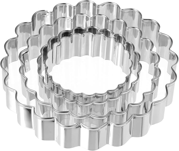 Fluted Round Cookie Cutter Set, Circle Shaped Geometric Circle Cookie Cutte, Stainless Steel, 5 Inch, 4 Inch, 3 Inch, 2 Inch, Large Donut Cutter Ring Scalloped Edger for Kitchen Baking