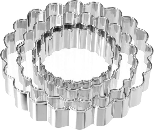 Fluted Round Cookie Cutter Set, Circle Shaped Geometric Circle Cookie Cutte, Stainless Steel, 5 Inch, 4 Inch, 3 Inch, 2 Inch, Large Donut Cutter Ring Scalloped Edger for Kitchen Baking
