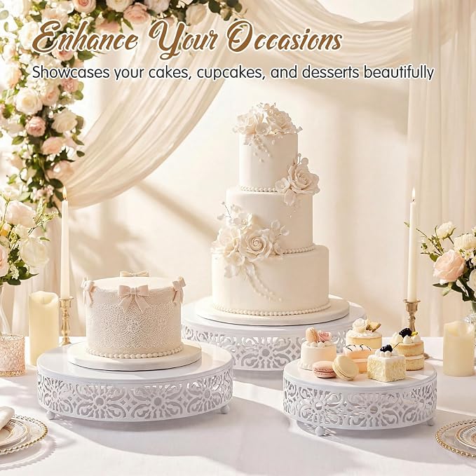 Wenqik 3 Pcs 16'' 14'' 12'' Metal White Cake Stand Round Cake Stands for Dessert Table Cookies Fruit Serving Tray Cupcake Dessert Pastry Riser for Wedding Birthday Party and Events