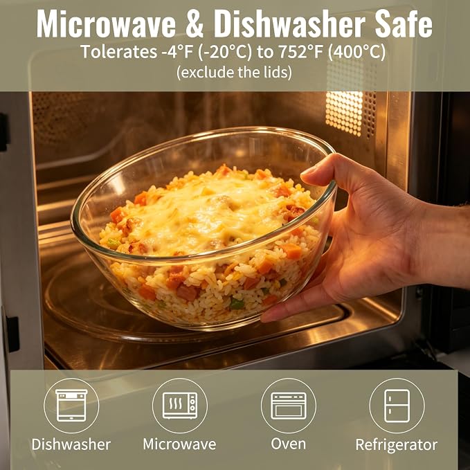 Glass Mixing Bowls with Lids, 2-Piece Large 7QT & 2.4QT Clear Glass Dough Proofing Container, Baking Mixing Bowl for Sourdough, Salad, and Kitchen Prep – Dishwasher Safe