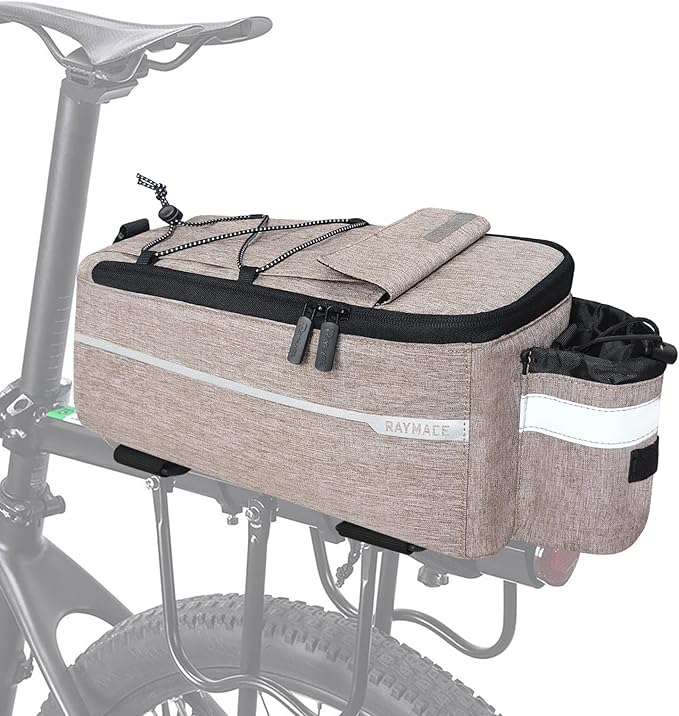 RAYMACE Bike Rear Rack Bag, Bike Trunk Cooler Bag, Bicycle Pannier for Warm or Cold Items (Beige)