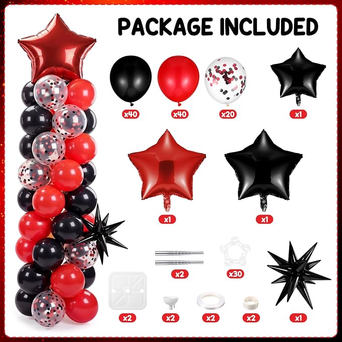 Skylety 2 Sets Balloon Column Stand Kit Adjustable Balloon Tower Stand with Bases for Birthday Wedding Anniversary Graduation Party Baby Shower Decorations Supplies(Red and Black,Red Black)