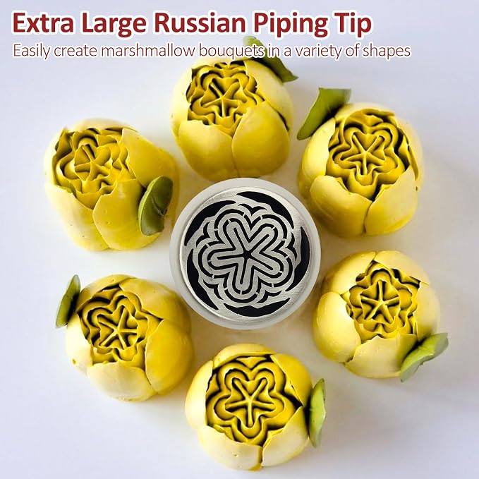 Extra Large Russian Piping Tips for Marshmallows Stainless Steel Flower Frosting Nozzles many styles Cake Decorating Baking tool for Buttercream, Cupcakes Cookies(SL62)