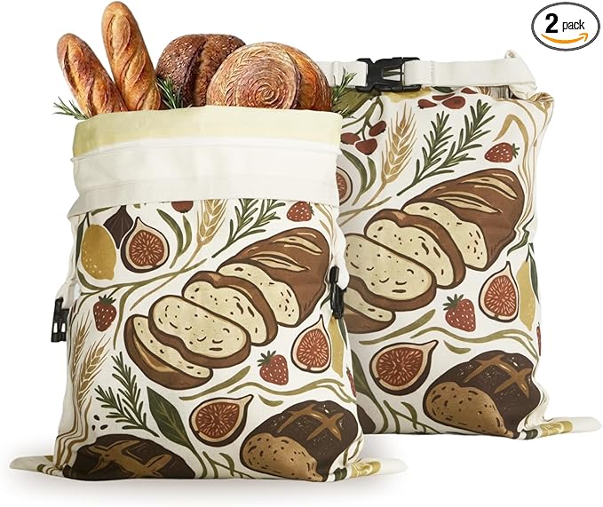 Bread Bags for Homemade Bread – 2 Packs XL Beeswax Bread Bags, 2026 Reusable Bread Bag with Sealing Zipper, Organic Cotton Natural Beeswax, Keeps Fresh, Homesteading Essentials, 13x17 Inches