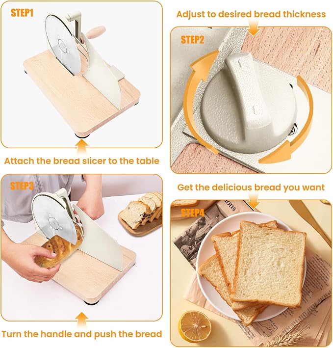 Stainless Steel Bread Slicer, Manual Sourdough Bread Cutter with Hand Crank and Adjustable Thickness, Bread Slicing Tool for Homemade Loaves, Toast, Bagels and Bakery Use