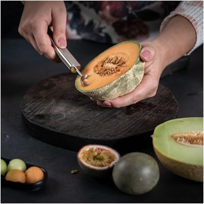 Kuhn Rikon Essential Melon Baller – Stainless Steel Scoop for Melon, Fruit & Cookie Dough Shapes – Easy Release Design