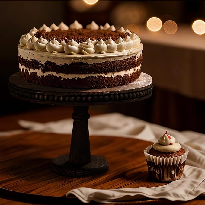 AceOrbit 3 Pcs Round Wood Cake Stand Set Beaded Wooden Rustic Farmhouse Cupcake Pedestal Stand 8/10/12 Inch Dessert Display Serving Tray for Wedding Birthday Decoration Party Restaurants
