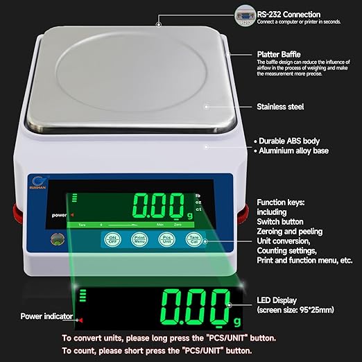 Lab Precision Analytical Balance - 2000 x 0.01g | 4.4x0.00002 lb | Electronic Weighing Scale | 01 Gram Scale for Chemistry, Labs, Jewelry