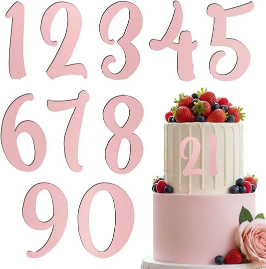 10PCS Rose Gold Acrylic Number Cake Toppers 0-9 Mirror Age Digit Cake Decorations for Birthday Cake Wedding Anniversary Baby Shower Dessert Table Cupcake Photo Props Party Supplies