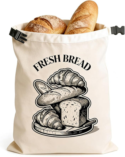 Reusable Bread Bag for Homemade Bread, 17x13 Inch XL Linen Cotton Sourdough Bread Storage Bags with TPU Lining, Kitchen Essentials Sourdough Bag with Roll-top Buckle to Keep Fresh Longer