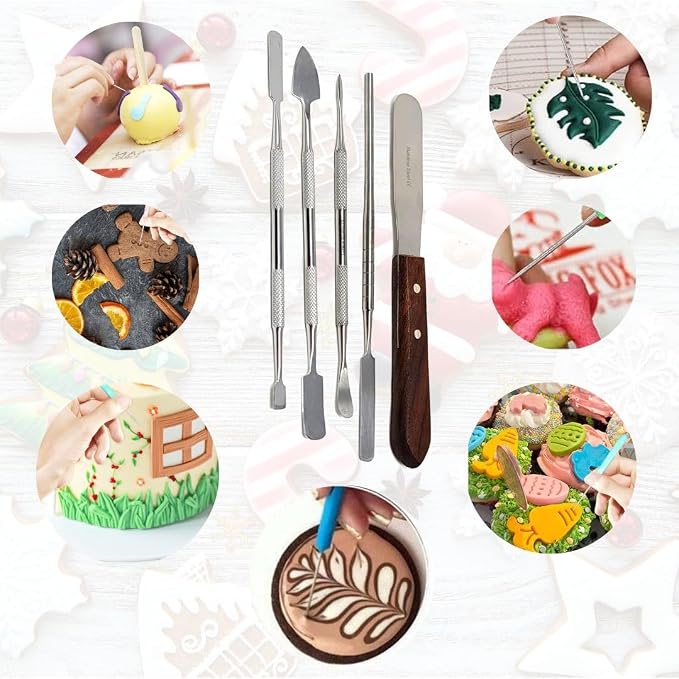 A2Z-Cookie Scribe Tool Stir Needle Cookie Decorating Tool, DIY Baking Pin Whisk Spatula Stainless Steel Needle Biscuit Shaping Icing Pin Scribe Modeling Tool - for Icing & Fondant Shaping (5pc Tools)