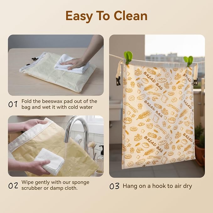 Bread Bag for Homemade Bread - 2 Packs XL Reusable Organic Beeswax Natural Cotton Sourdough Bag, Homesteading Essentials Sourdough Bags with Sealing Zip to Keep Fresh(13×17 Inches)