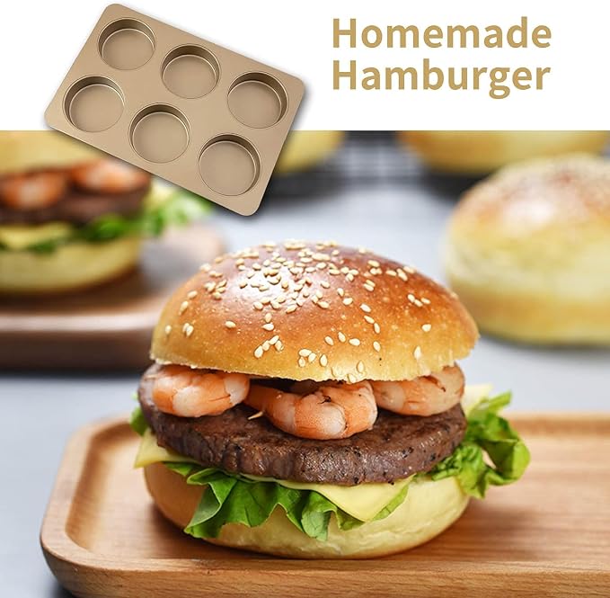 Yomvzake 2 Pack Hamburger Bun Pan, Nonstick Hamburger Bread Forms 4 Inch Cake Pan Mini Round Disc Pan for Baking Burger Buns English Muffin Whoopie Pies Muffin Top