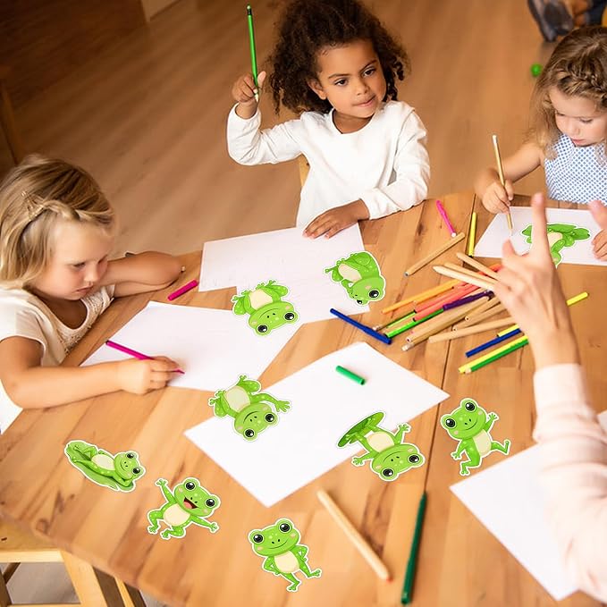 Vuzvuv 54Pcs Spring Green Frog Cutouts Paper with 100Pcs Glue Points for Wall Bulletin Board Decorations or Theme Party or Classroom Decor Supplies