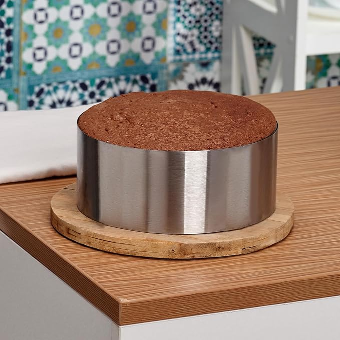HARFINGTON 2PCS Round Cake Ring 8 x 2 Inch Seamless Stainless Steel Pastry Mousse Dessert Ring Mirror Coating for Baking Cooking Making Tool