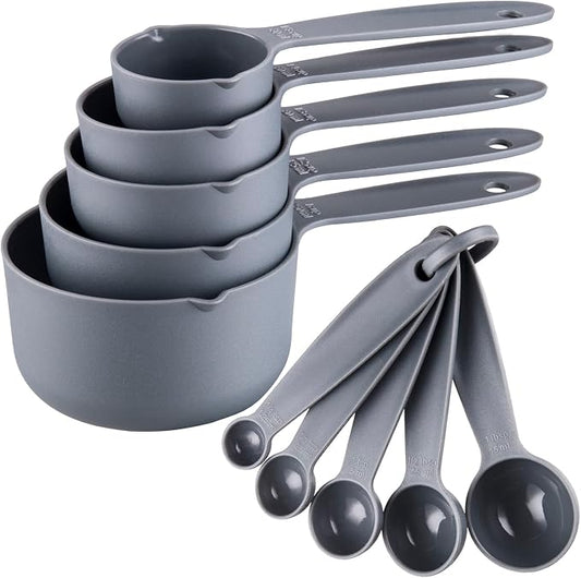Measuring Cups and Spoons Set, Dry & Liquid Grey Plastic Measuring Cups Spoons Set 10, Metric &US 5 Measure Cup & 5 Spoon, Measure Cups Measurement Spoons for Baking & Kitchen
