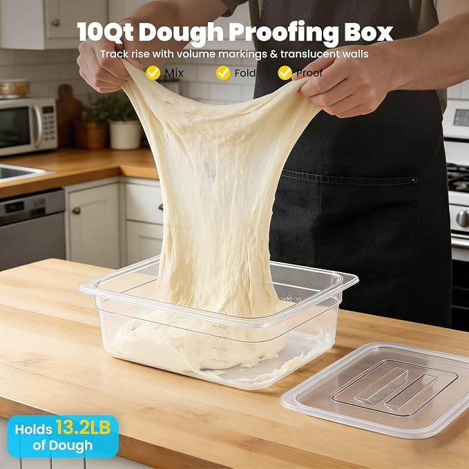 Dough Proofing Container, 10Qt Large Capacity Holds Up to 13.2Lb of Dough, BPA-Free Tray with Lid Dough Rising Box for Bread, Sourdough, Pizza Dough Stackable Dough Container(Clear 2 Pack)