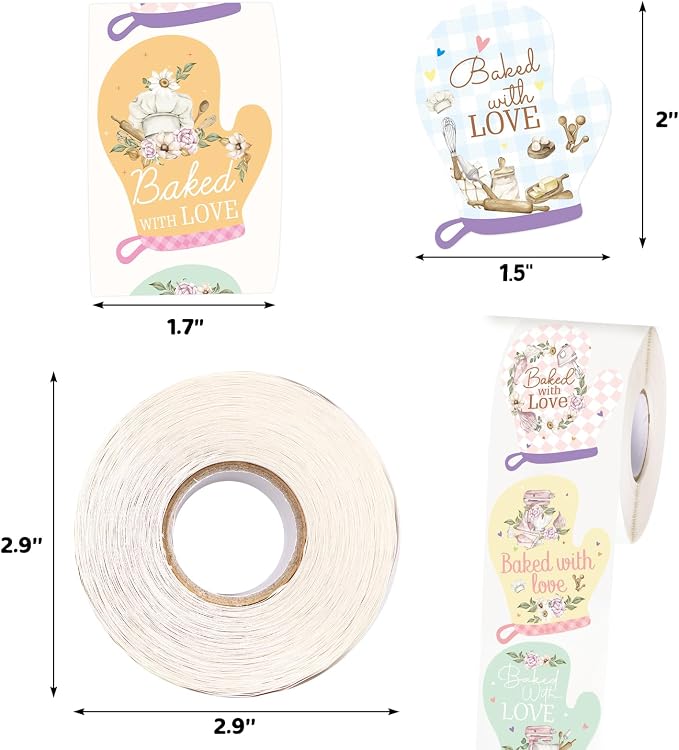 WorldBazaar Baked with Love Stickers 500pcs Oven Mitt Homemade with Love Stickers Baked Cookies Goods Packing and Wrapping Labels Business Birthday Wedding Baby Shower Christmas Party Supplies