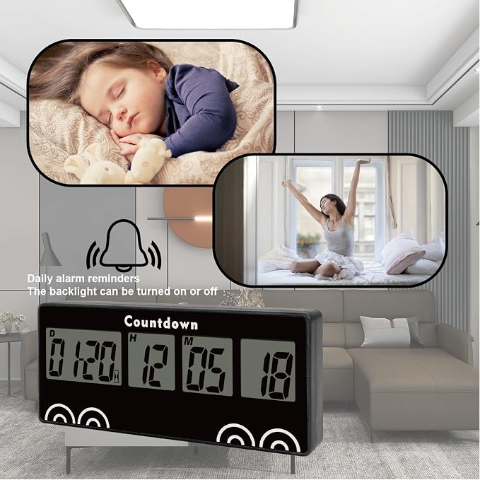 Yooreal Digital 9999 Days Countdown Days Timer Clock,Retirement Countdown Timer,Magnet Design,Loud Alarm,Tracks Wedding Vacation Working Cooking Baby Birth (Black)