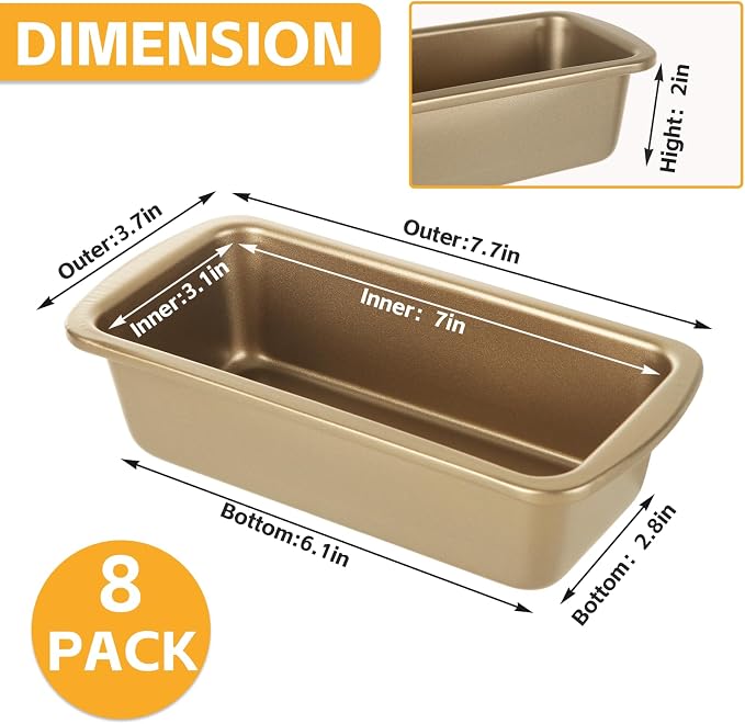 AKOLAFE 8 Pack Small Loaf Pans Nonstick 7.7x3.7 Banana Bread Pans for Homemade Bread Loaf Pan for Baking Bread Tin Metal Sourdough Bread Baking Pan Mini Sandwich Loaf Bread Pans Meatloaf Pan for Cake