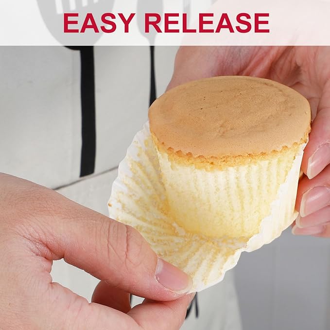 Caperci 300pcs Standard White Cupcake Liners for Baking - Odorless Greaseproof Paper Muffin Baking Cups for Wedding Birthday Party Baby Shower Festivals (White)