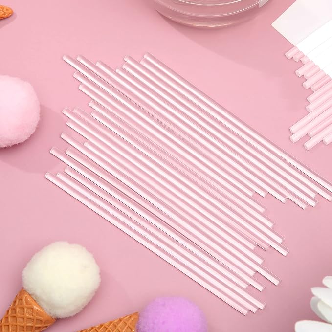 Zopeal 200 Pcs Acrylic Lollipop Sticks Clear Cake Pops Rods Cake Topper Candy Cupcake Treat Stick for Wedding Chocolate Cookie Dessert Handmade DIY Crafts Party Decor Gardening(4 x 0.12 Inches,Clear)