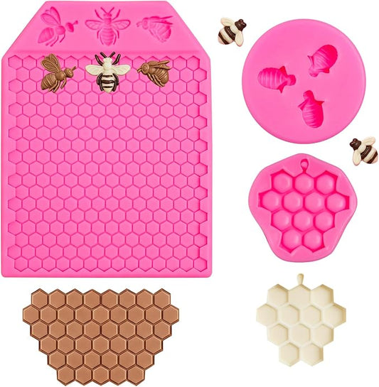 3 Packs 7 Cavity Bumble Bee Silicone Mold Honeycomb Beehive Fondant Mold for Cake Cupcake Decor DIY Chocolate Candy Cookie Craft