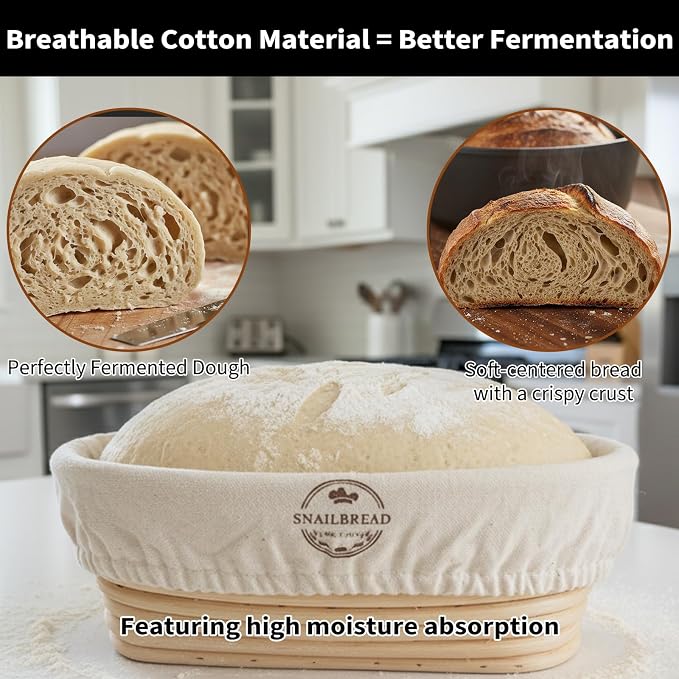 Natural Cotton Bread Basket Liner Cloth: 10 Inch Reusable Oval Proofing Liner for Banneton, Handmade Washable Fabric with Sourdough Baking Kit, Gift for home Baker Set of 6