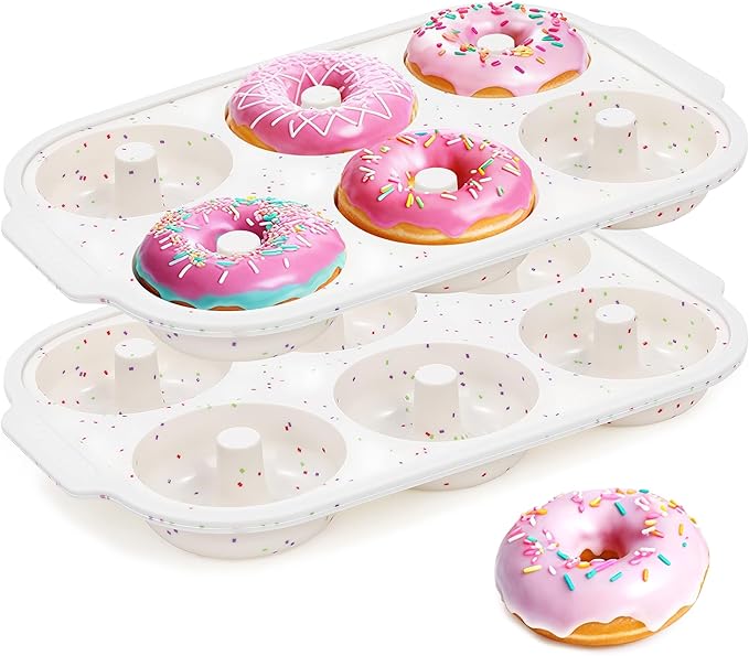 KASHME 2 Pcs Silicone Donut Pan for Baking with Metal Reinforced Frame Nonstick 6 Cavity Donut Molds Doughnut Tray 3.25 Inch Large Bagel Molds(Cream)