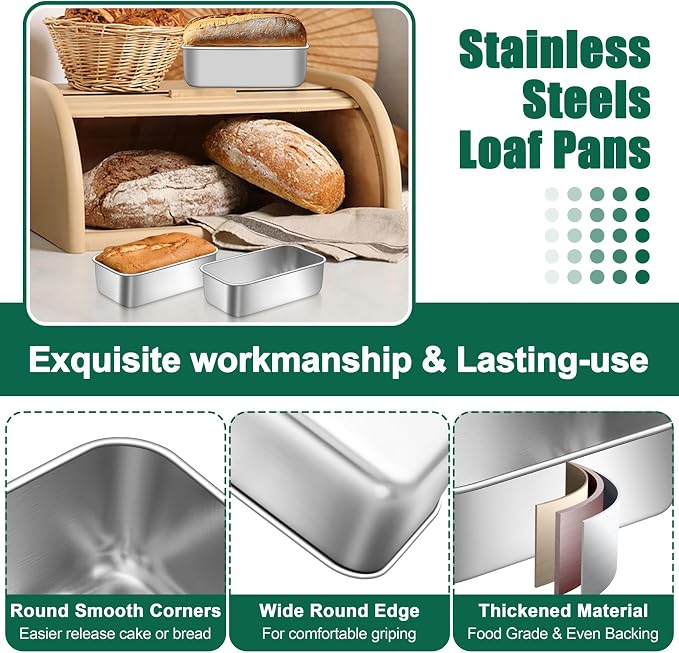 P&P CHEF Stainless Steel Mini Bread Loaf Pans, 4 PCS, Lasting & Rust-free | 6.3 x 3.5 Inch, Small Size for Air Fryer & Oven, Ideal for Bread, Meatloaf, Cake and Brownies, Food Grade, Dishwasher Safe