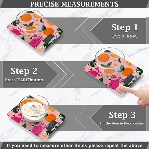 Food Scale Kitchen Digital Scale Food Ounces and Grams Dieting Baking Cooking Waterproof Glass Panels LCD Display,4 Units Scale Tare Function Pink Fruit Orange Crabs